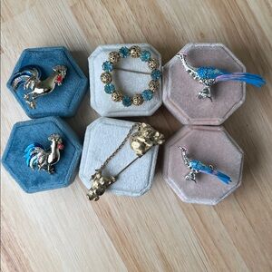 Vintage Brooch Sets Peacock Roosters Koala 80's